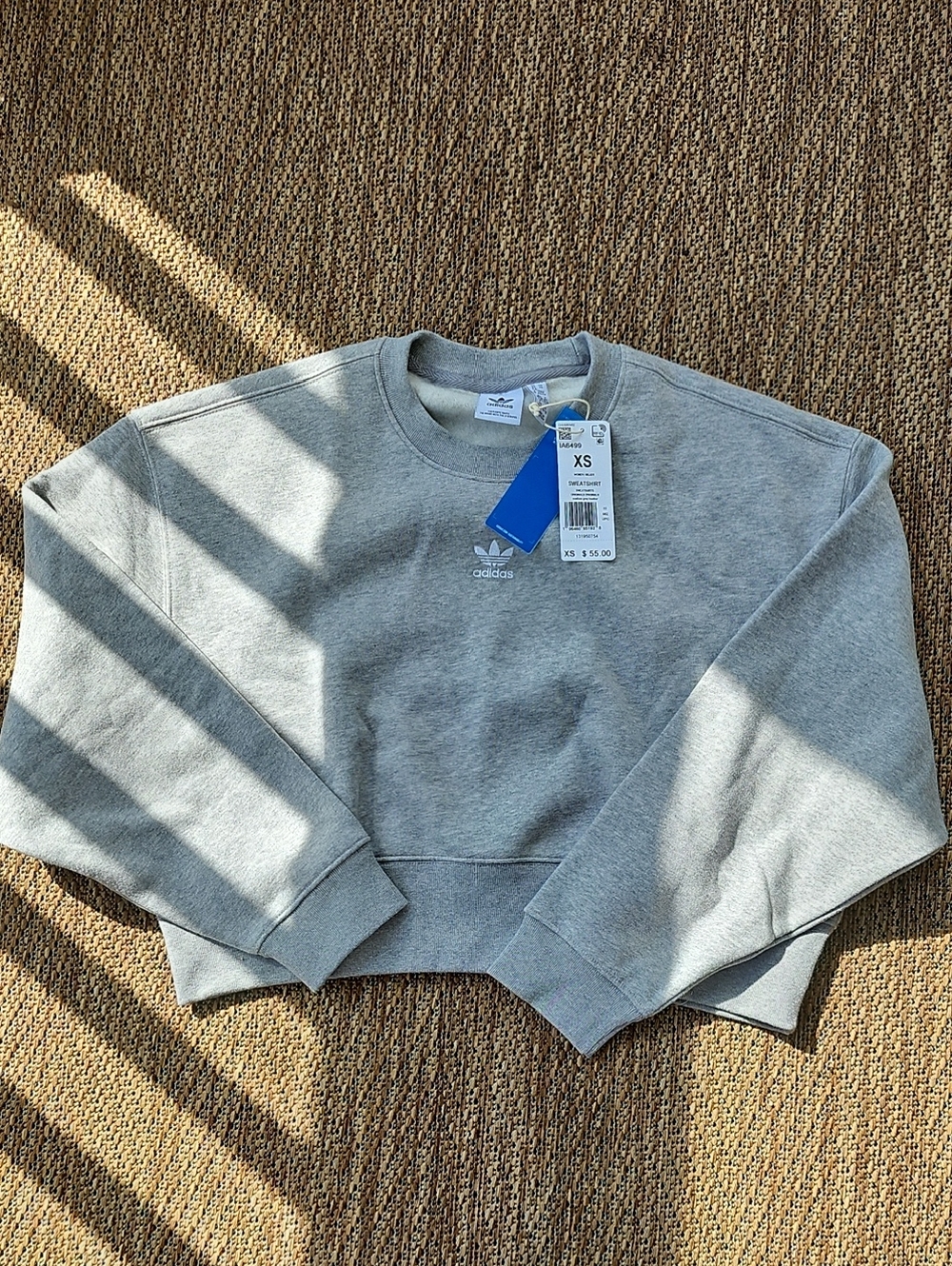 adidas Light Gray Cropped Crew Sweatshirt